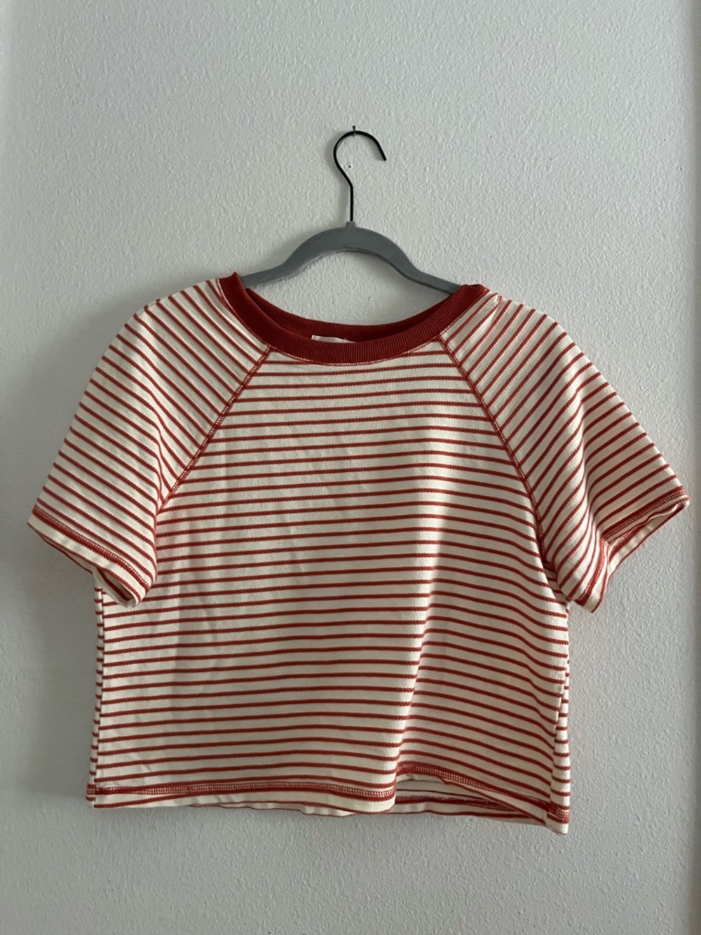 Roolee Red and Cream Striped Cropped Tee